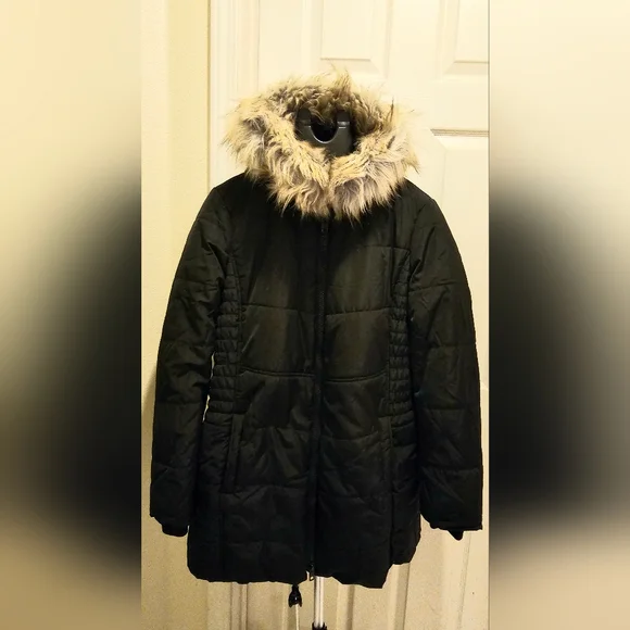 Torrid Nylon Fur Trim Fit And Flare Puffer Jacket Black Size 00 - Picture 3 of 6